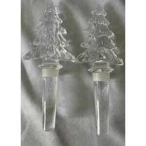 MIKASA CHRISTMAS TREE WINE BOTTLE CRYSTAL STOPPERS HOLIDAY EVERGREEN Set Of 2
